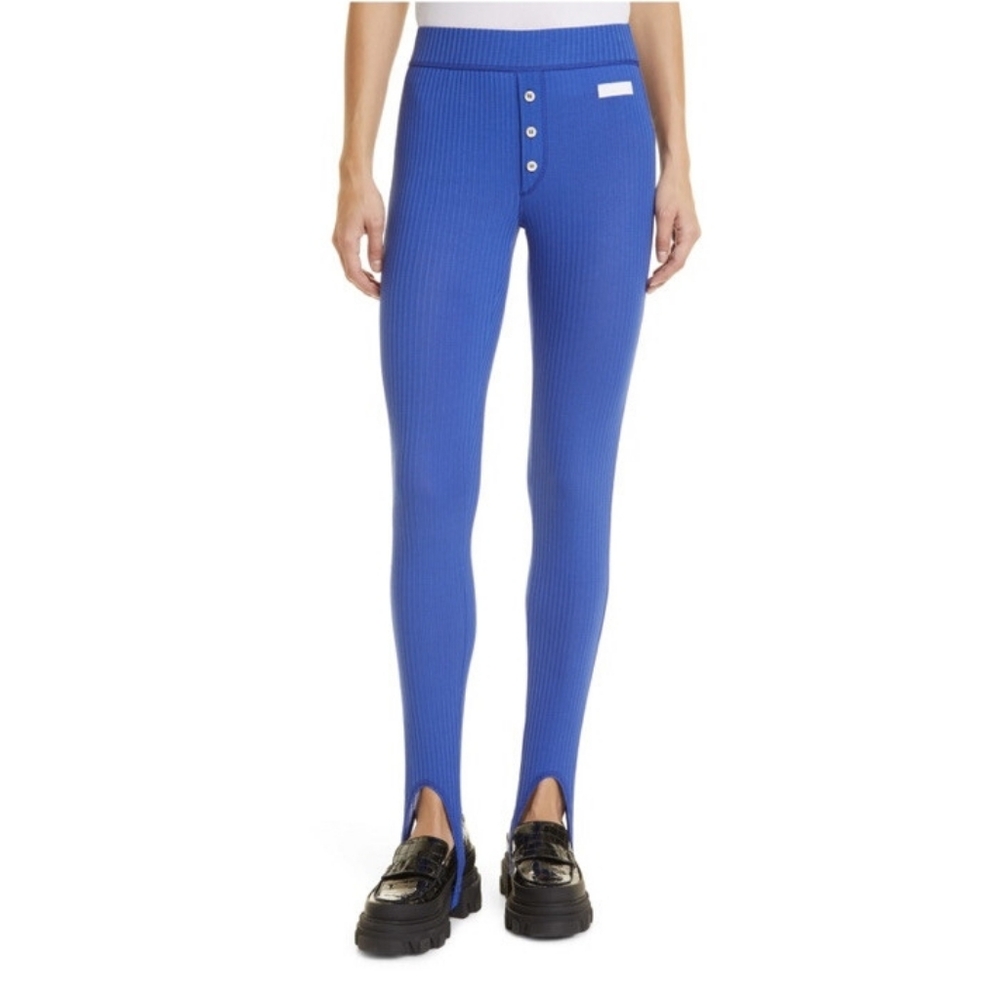 NWT GANNI Blue Ribbed Jersey Stirrup Leggings | Size XXS